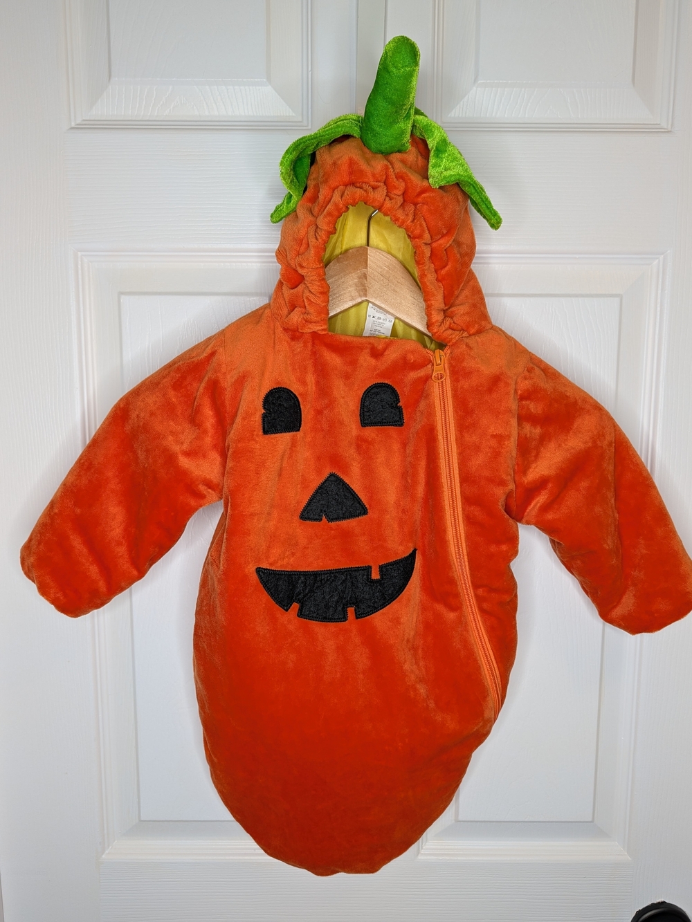 Baby Pumpkin Halloween Costume Hoodie Fleece Bunting Bag Orange Green Stem OS